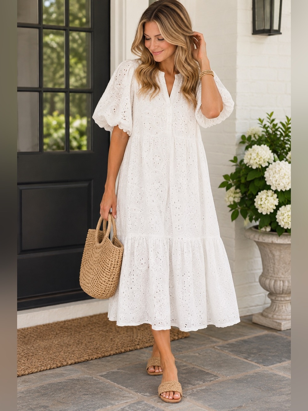 NWT Sugarlips White Eyelet Puff Sleeve Midi Dress 2X Cottagecore